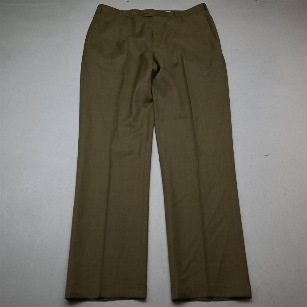 Santorelli 36x34 Khaki 100% Wool Romeo Flat Front Italy Cuffed Dress Mens Pants